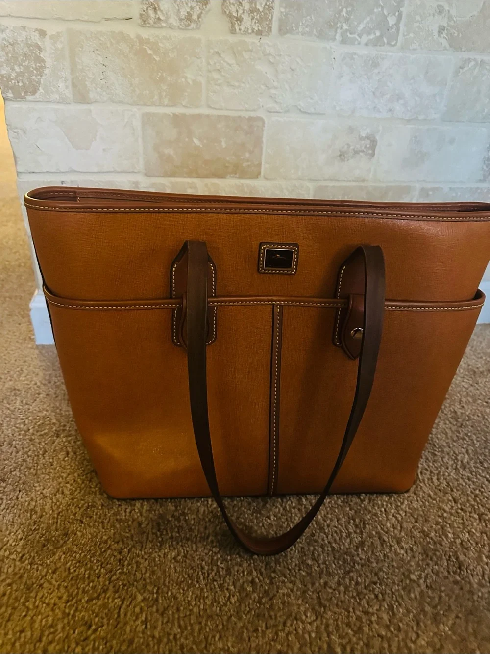 Dooney & Bourke Tan and Dark Brown Leather Laptop Tote